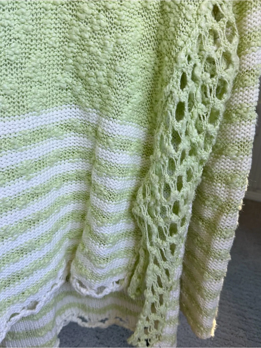 Free People Chunky Knit Sweater Small Mint Green Open Knit Cotton Blend Boho